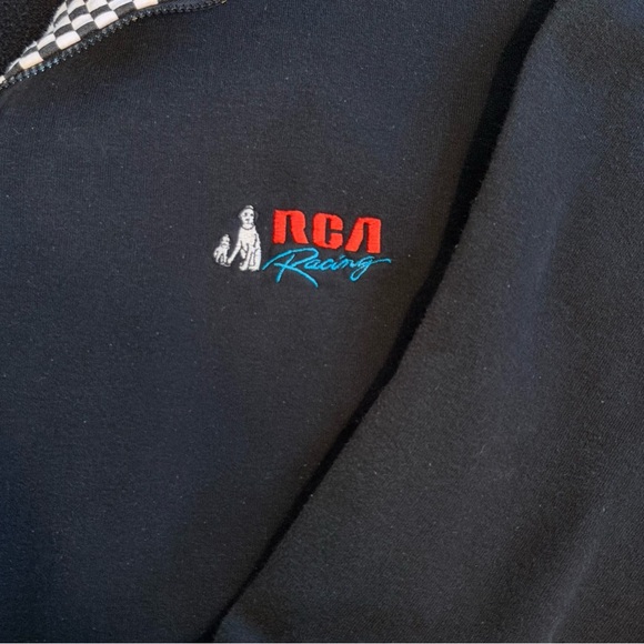 Vintage 90s RCA Nipper Dog Zip Checkered Collar Pullover Sweater XL Black - Picture 3 of 4